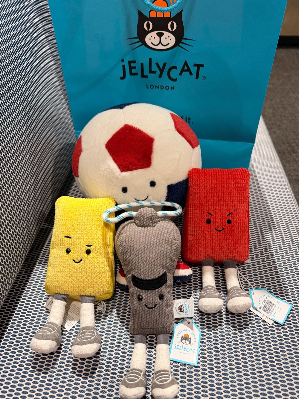 Jellycat USA exclusive football collection bundle , ball , red and yellow card